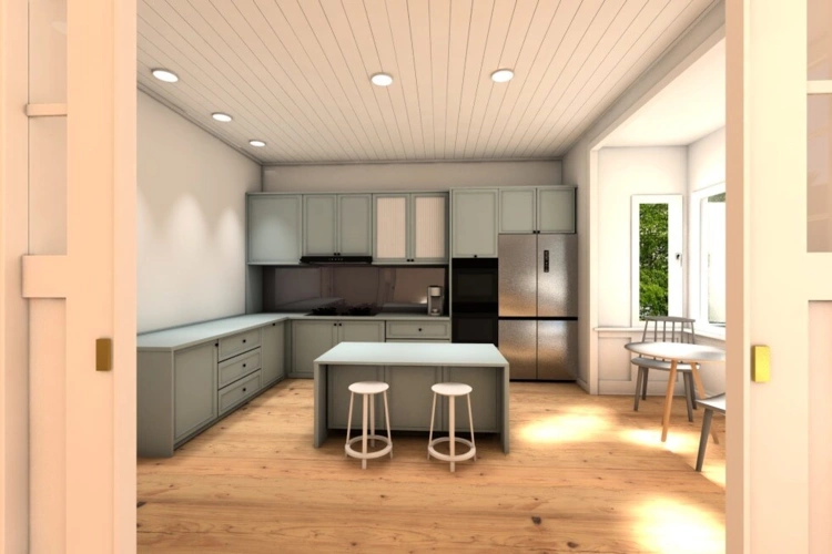 Blick von dem Wohnzimmer in die Küche visualisiert