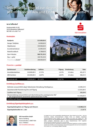 Investitionsbeispiel 5 % AfA mit Sonder AfA WE 4