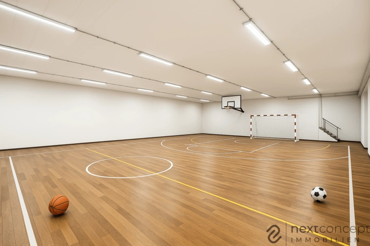 Turnhalle / optionale Erweiterung Tiefgarage (KI-generiert)
